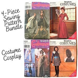 4-Piece Simplicity Sewing Pattern Bundle Women Costume Cosplay Halloween Fantasy